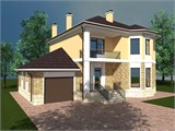 Проект дома D-144. Дом из пеноблоков с гаражом D-144