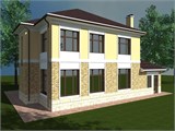 Проект дома D-144. Дом из пеноблоков с гаражом D-144